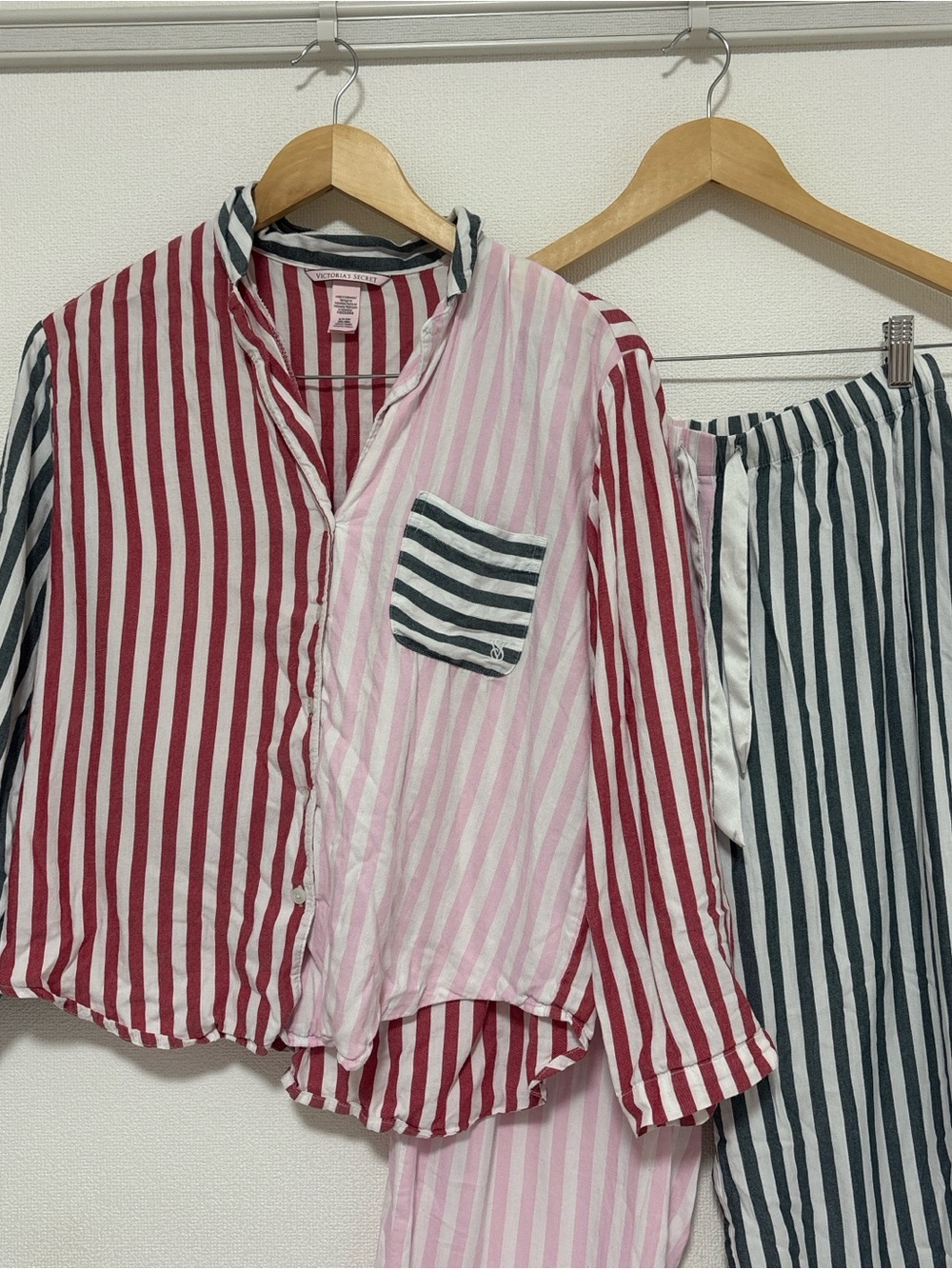 Victoria's Secret Red, Pink and Black Striped Two-Piece Pajama Set